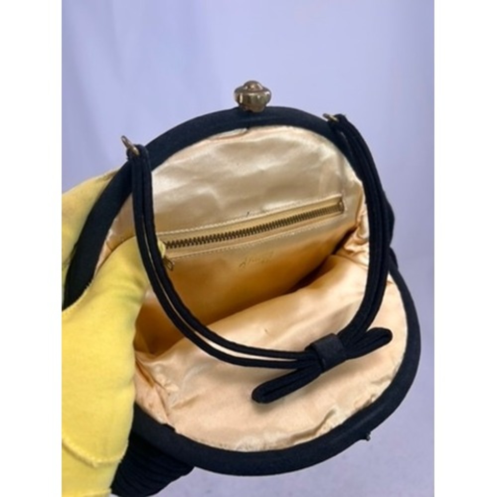 Garay 1950s Black Pleated Evening Bag Kiss Lock Frame Vintage Handbag - Picture 4 of 7